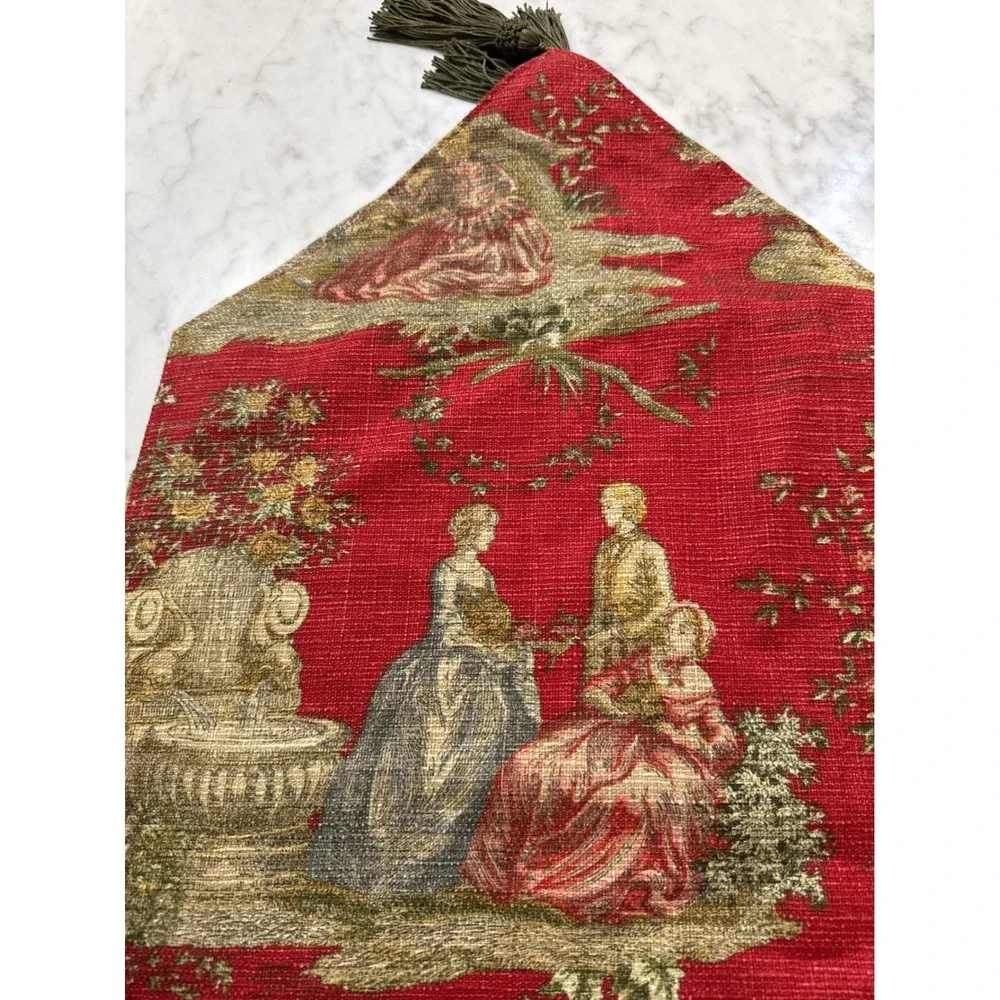 Waverly Savannah Scenic Toile Table Runner Red Tapestry Tassel 102 Inch Long